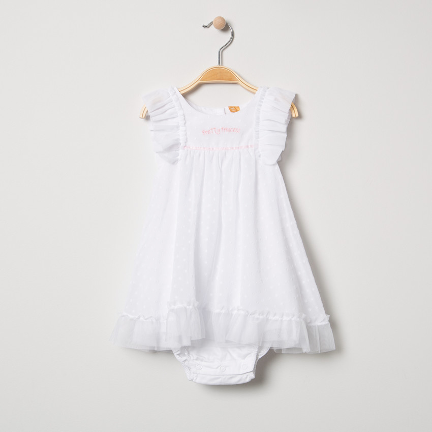 Φόρεμα με ενσωματωμένο φορμάκι για ειδικές περιστάσεις από τούλι με πουά μοτίβο σε ελαφρώς διαφορετικό τόνο 