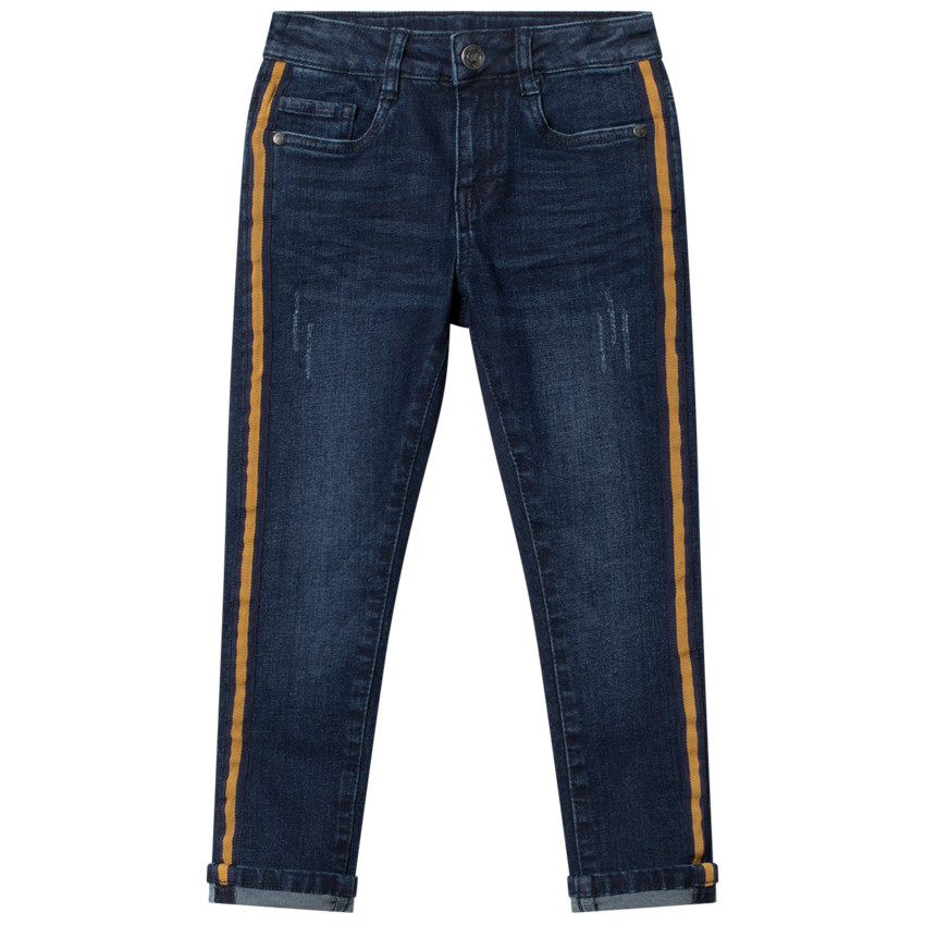 Jean slim effet used à bandes latérales 