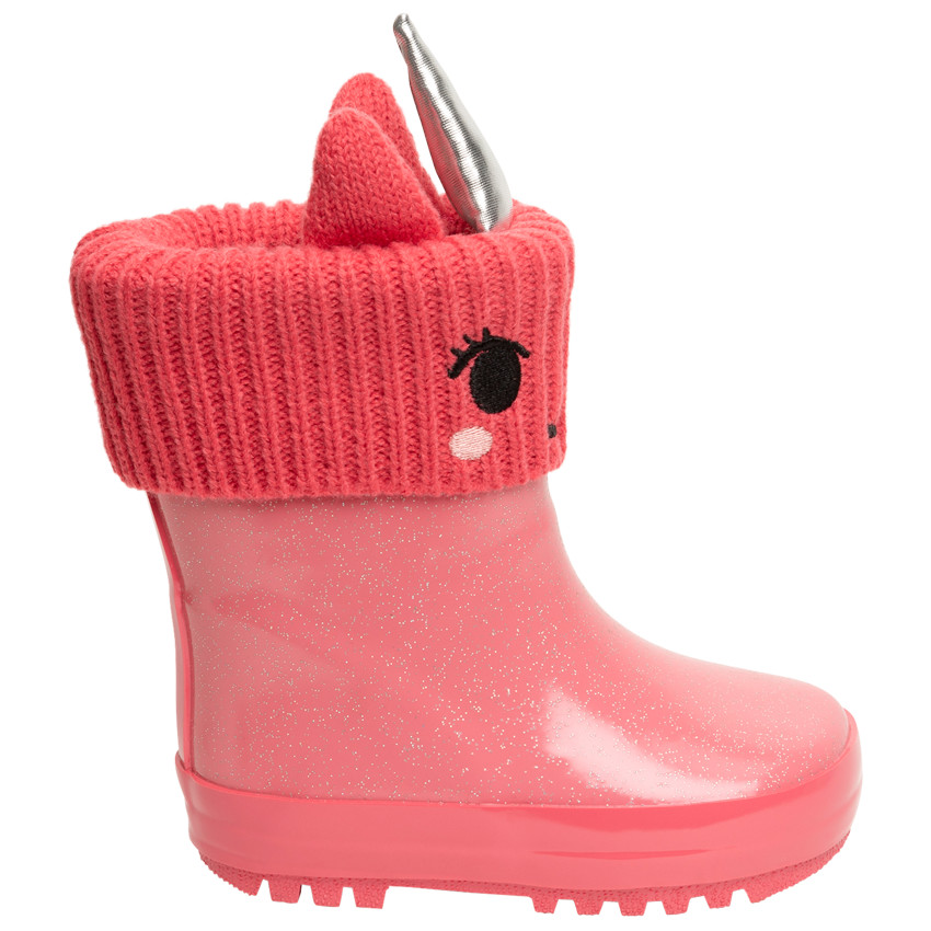 Bottes de pluie pailletées pour fille à col tricot et motif licorne 