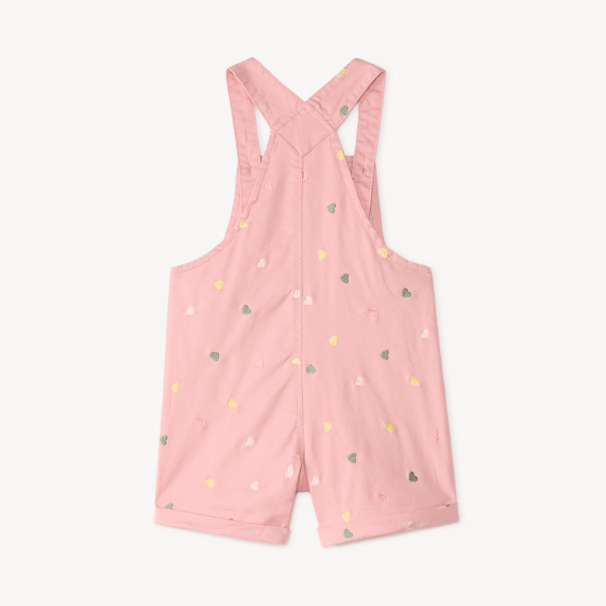 Salopette courte en sergé broderie cœurs pour bébé fille 