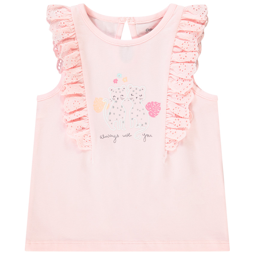 Αμάνικο μπλουζάκι με βολάν και κέντημα για κορίτσι  Additional Αμάνικο μπλουζάκι με βολάν και κέντημα για κορίτσι