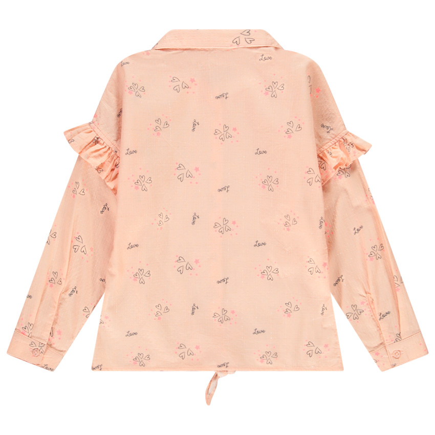 Chemise manches longues rose imprimée à nouer pour enfant fille 