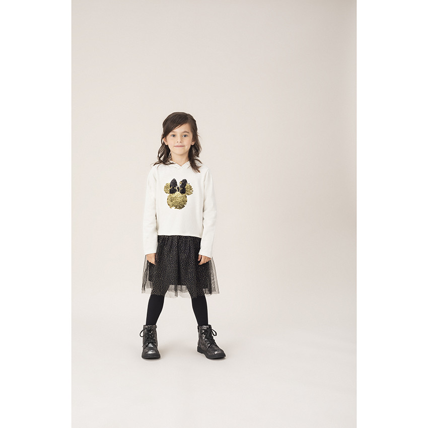 Μακρυμάνικο φόρεμα με κουκούλα, τούλι και μοτίβο Μίνι από «μαγικές» πούλιες 