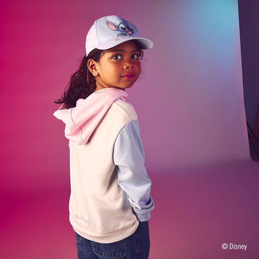 Φούτερ με κουκούλα σε χρώματα color block Stitch Disney για κορίτσι 