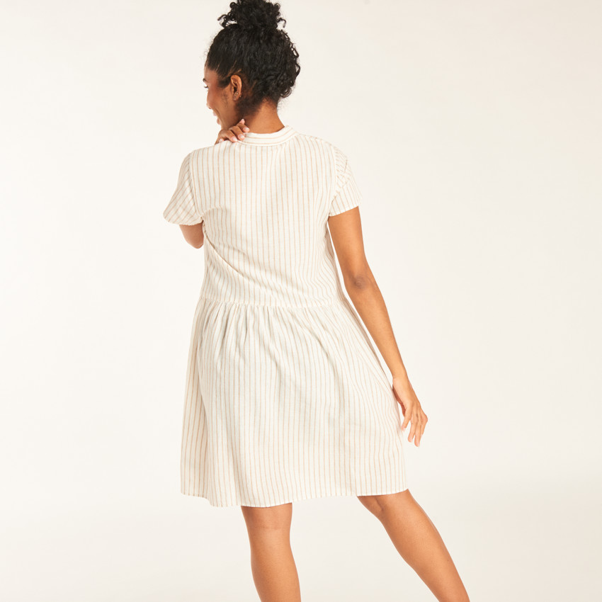 Φόρεμα πουκάμισο με κοντά μανίκια από ριγέ καμβά για έγκυες γυναίκες 