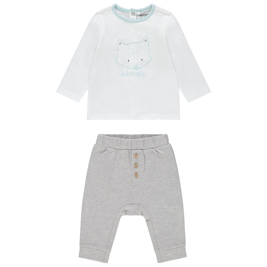 Σετ Παντελόνι μονόχρωμο και t-shirt μακρυμάνικο με οργανικό βαμβάκι 