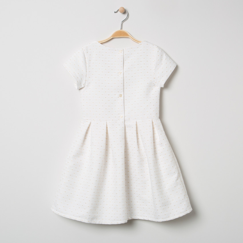 Κοντομάνικο φόρεμα για ειδικές περιστάσεις με στρογγυλό γιακαδάκι και μοτίβα σε ζακάρ 