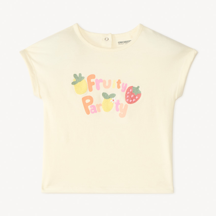 T-shirt με κοντό μανίκι με κέντημα φρούτων για κορίτσι μωρό 