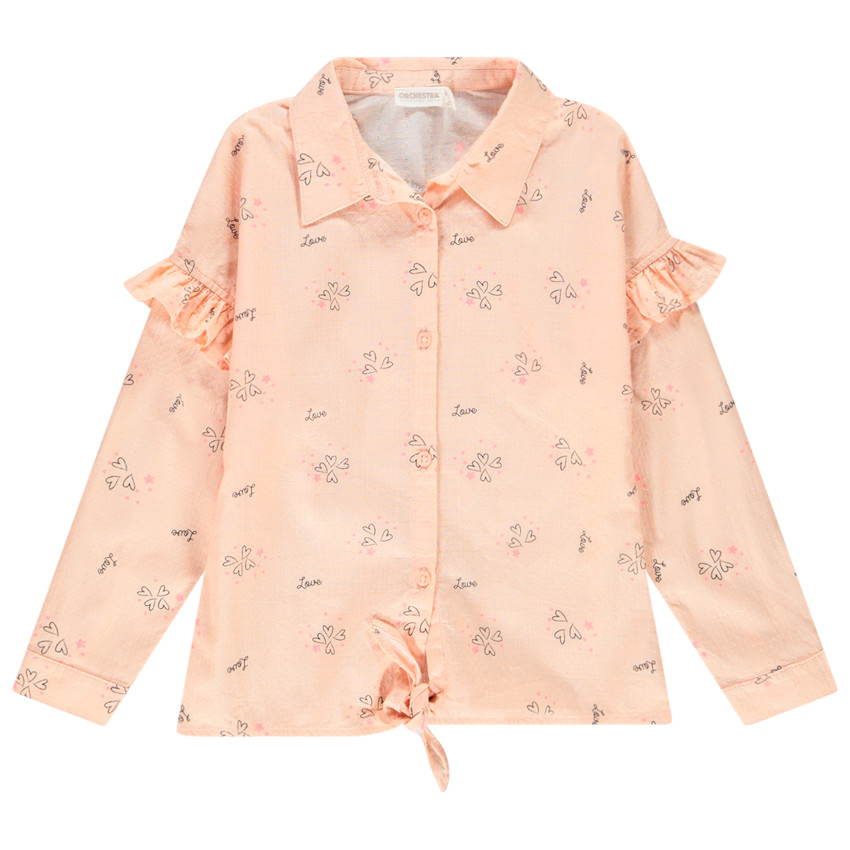 Chemise manches longues rose imprimée à nouer pour enfant fille 