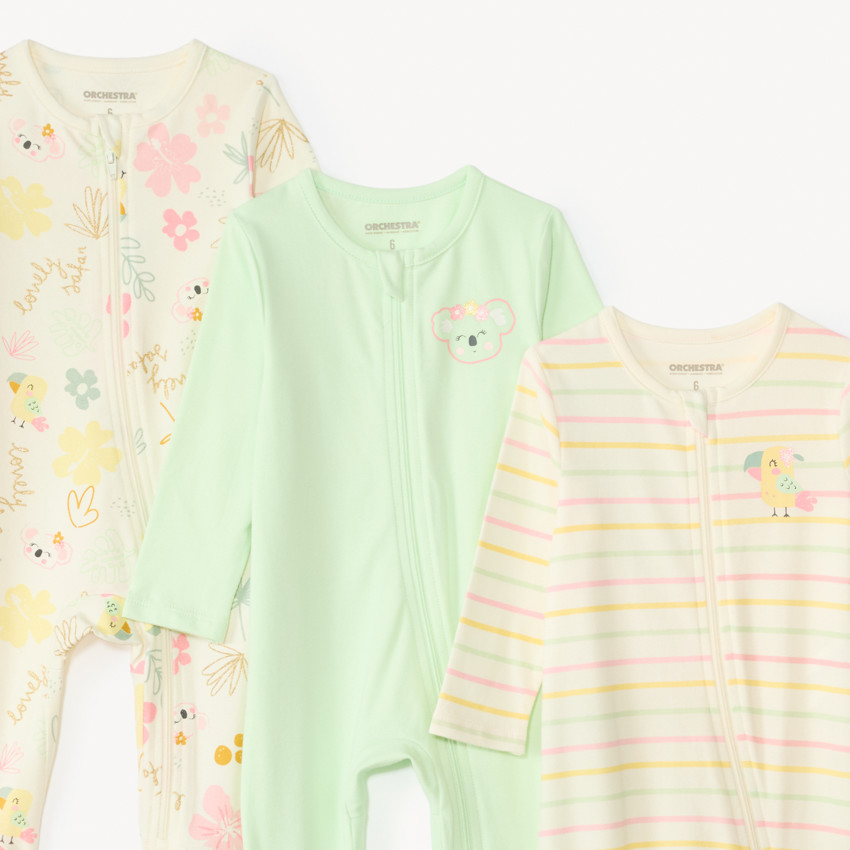 Σετ 3 ζακέτες με μακριά μανίκια και φερμουάρ μπροστά, με σχέδια φαντασίας για μωρό κορίτσι. 