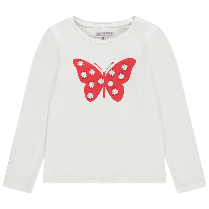 T-shirt manches longues avec papillon en relief 
