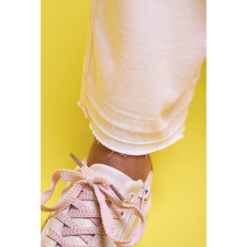 Παντελόνι large denim με ζώνη effet tressé για κορίτσι 