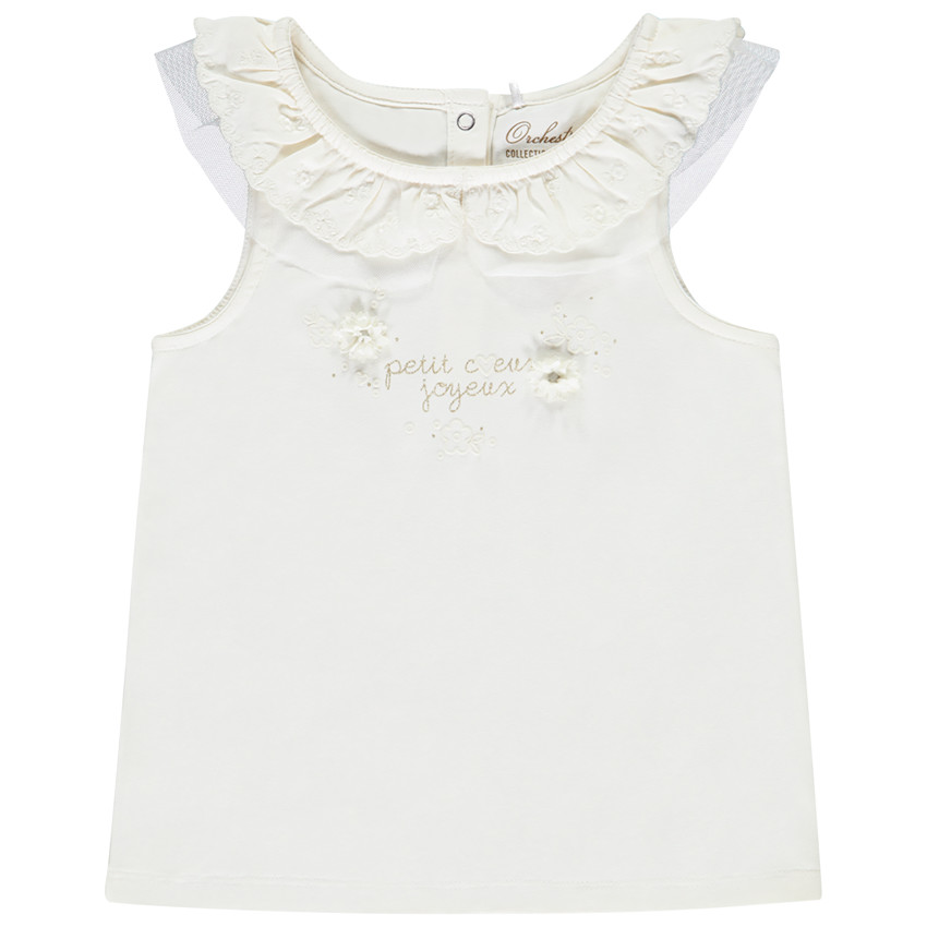 Αμάνικο μπλουζάκι μονόχρωμο με κέντημα για κορίτσι 