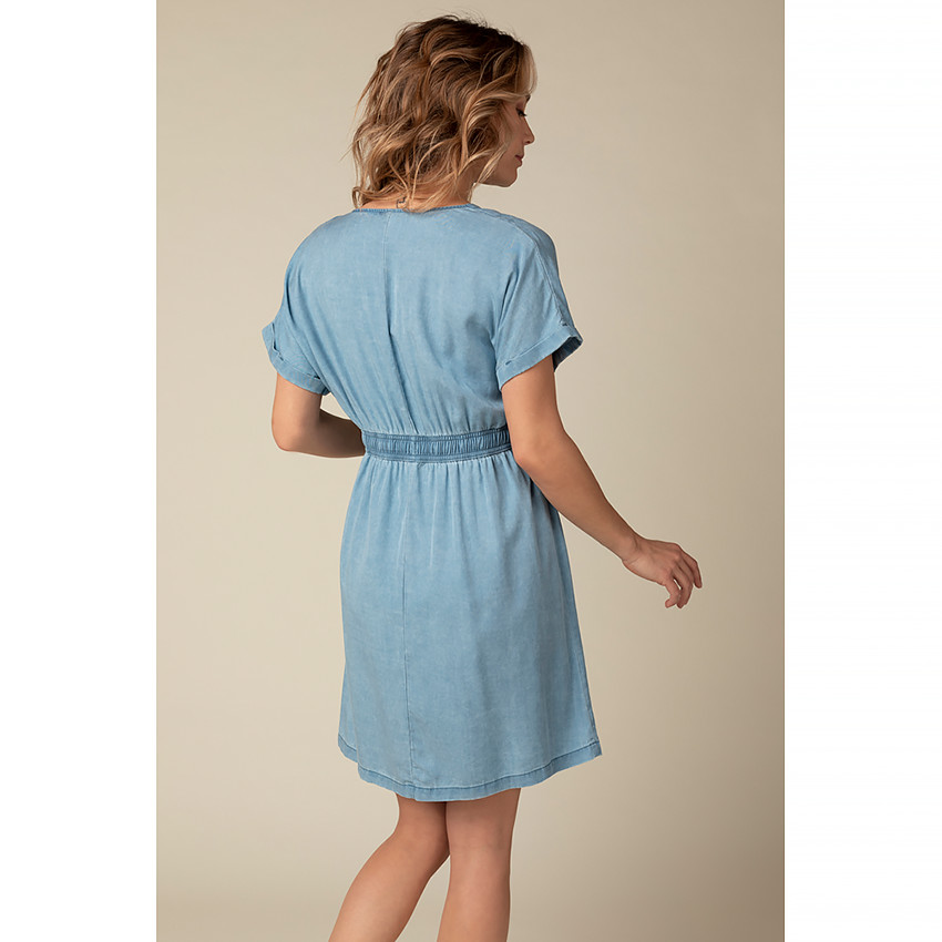 Φόρεμα πουκαμίσα εγκυμοσύνης με εφέ τζιν και κοντά μανίκια 