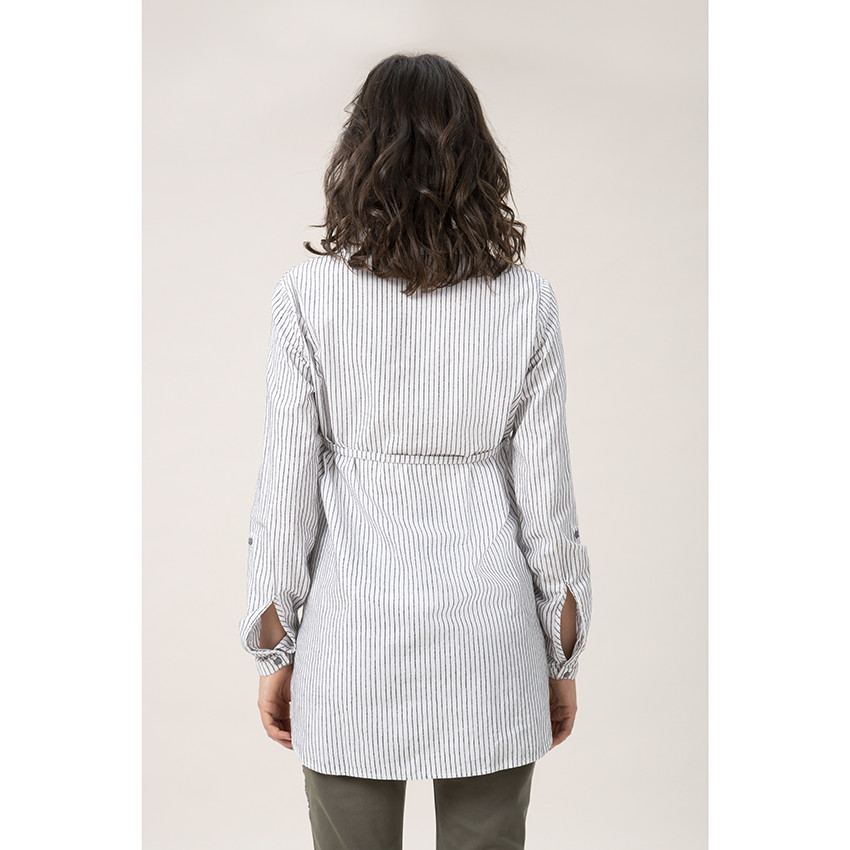 Πουκάμισο μακρυμάνικομε λεπτές ρίγες και ζψνάκι που δένει φιόγκος  