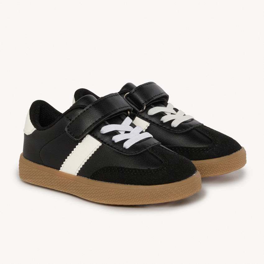 Baskets de sport noir à lacets et velcro pour bébé garçon 