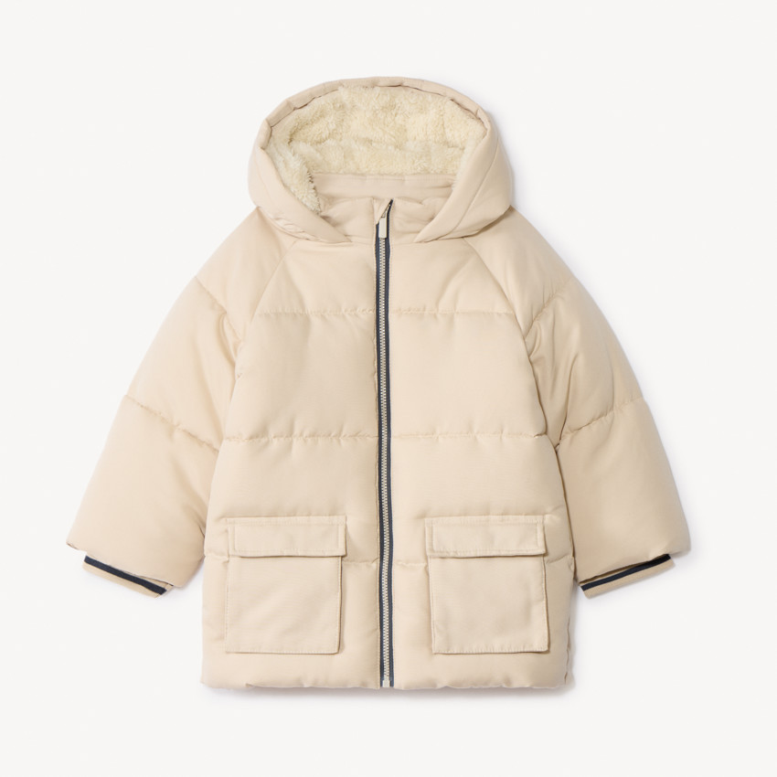 Μακριά μπουφάν με μακριά μανίκια από sherpa + κουκούλα για μωρό αγόρι 