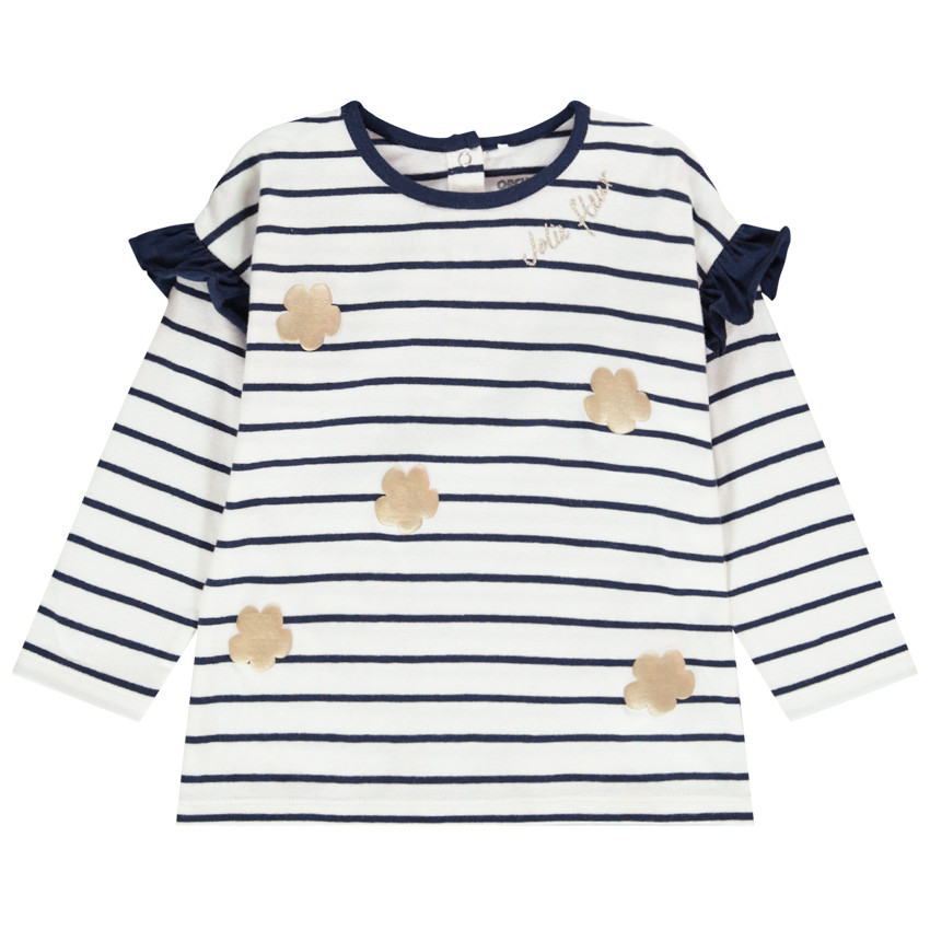 T-shirt rayé à manches longues avec broderie pour bébé fille Main T-shirt rayé à manches longues avec broderie pour bébé fille