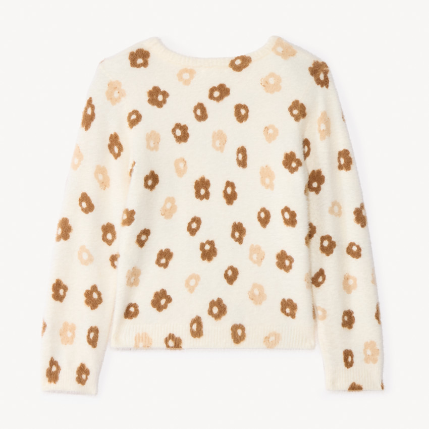 Pull manches longues fantaisie en tricot pelucheux pour fille  