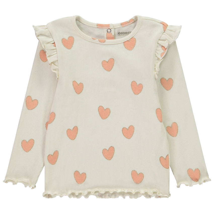 T-shirt μακρυμάνικο με βολάν από πλεκτό ύφασμα για μωρό κορίτσι 