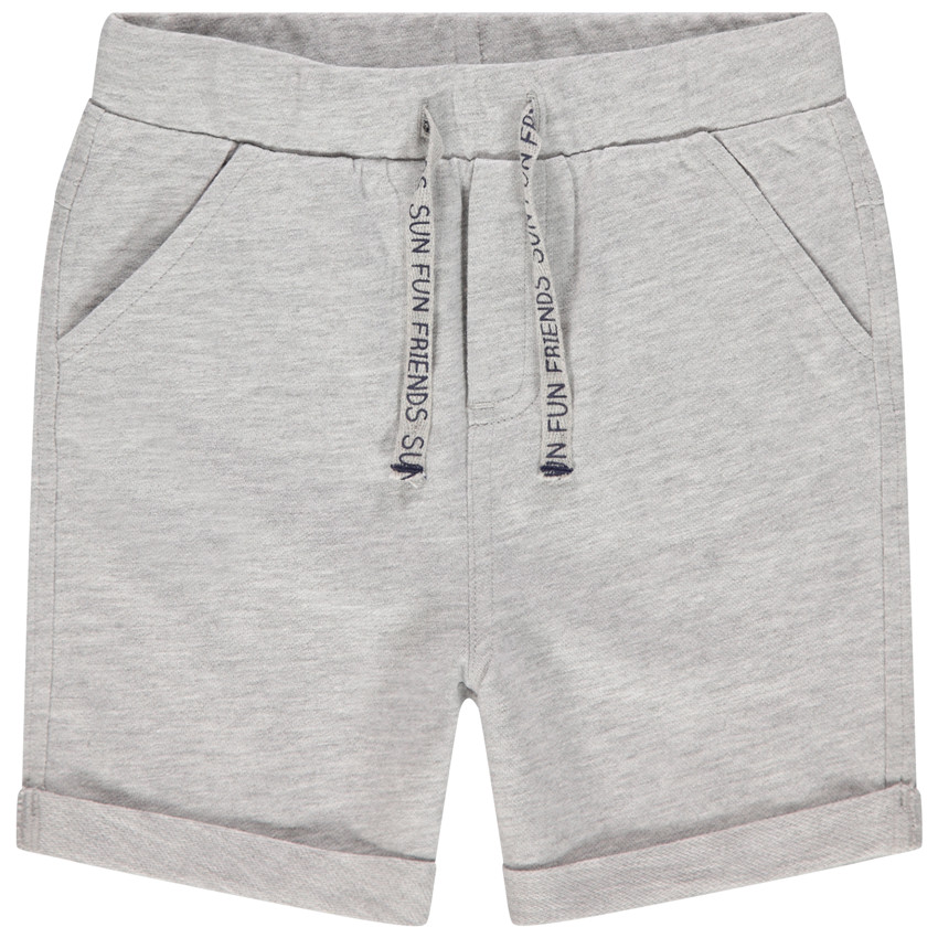 Βερμούδα από φούτερ μονόχρωμη με εκτυπωμένα κορδόνια για bebe αγόρι 