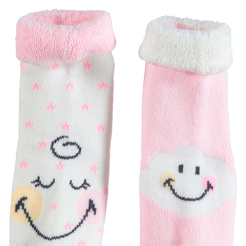 Σετ 2 ζευγάρια πετσετέ κάλτσες με μοτίβο Smiley 