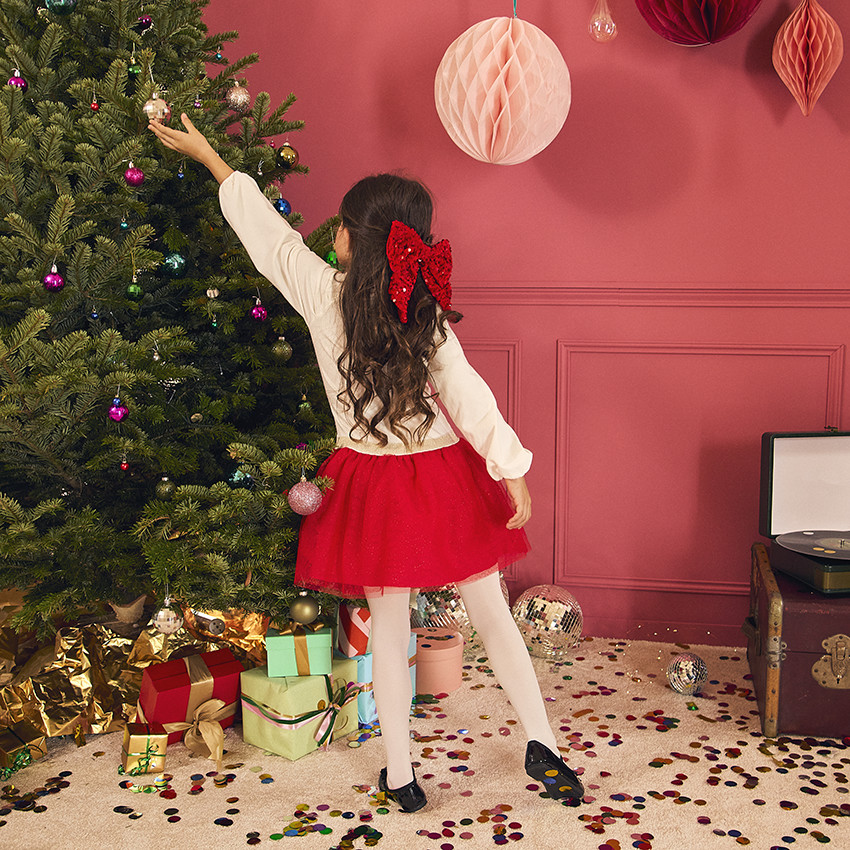 Φόρεμα γιορτής μακρυμάνικο με εφέ 2 σε 1 από δύο υφάσματα για κορίτσι 