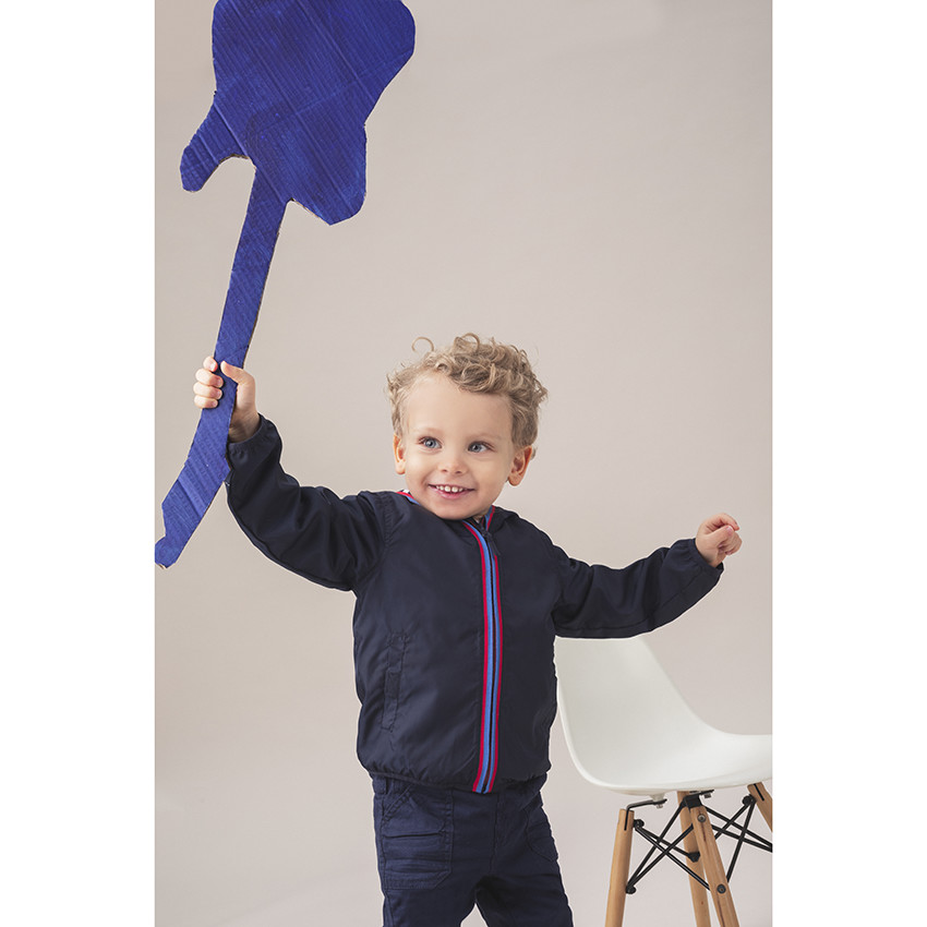 Αντιανεμικό μπλέ  μπουφάν με ριγέ  ζέρσευ επένδυση  