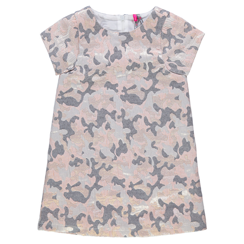 Κοντομάνικο φόρεμα με μεταλλιζέ ζακάρ μοτίβο παραλλαγής 