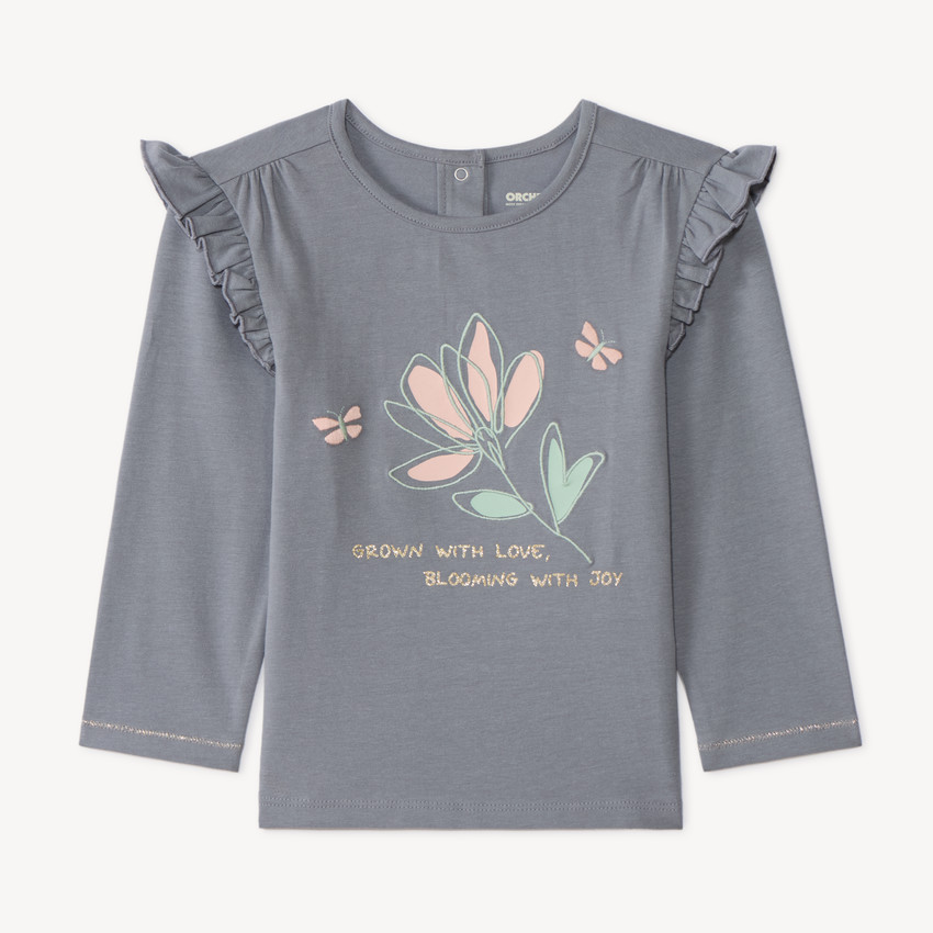 T-shirt για μωρά με μακρύ μανίκι, φουσκωτά μανίκια και ανθισμένο σχέδιο 