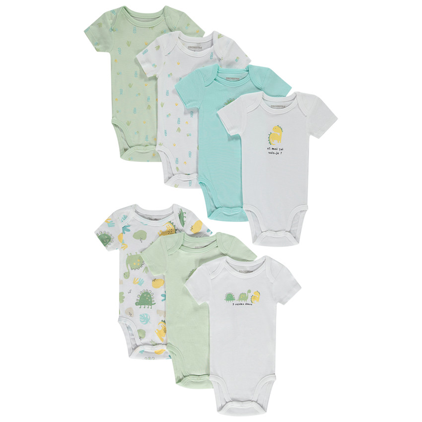 Σετ από 7 bodies κοντομάνικα φαντεζί δεινόσαυρος για bebe αγόρι 