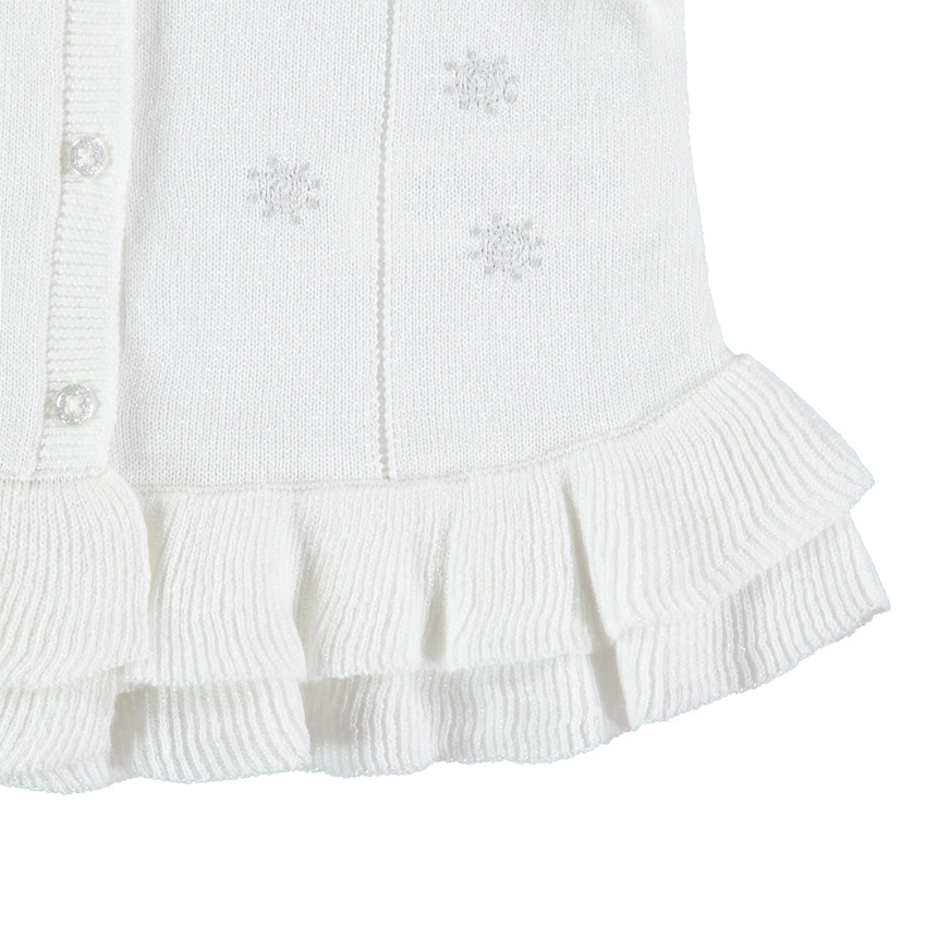 Πλεκτή ζακέτα με ζακάρ μοτίβο και βολάν 