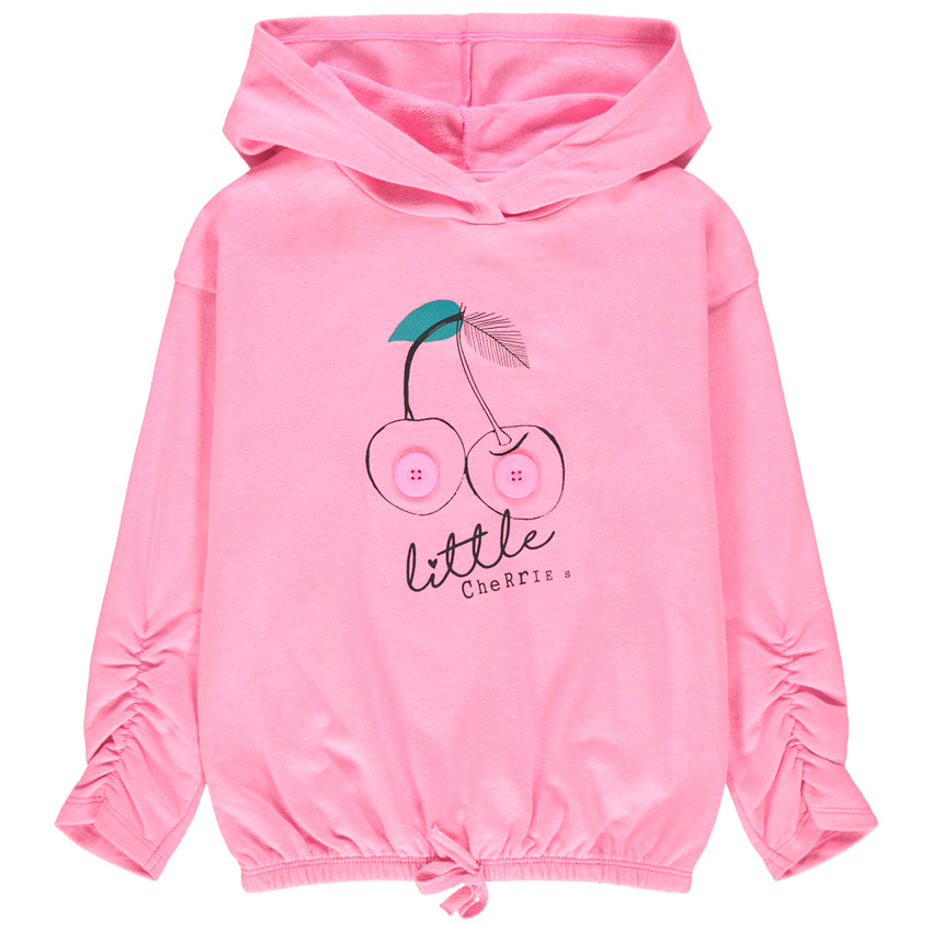 Ροζ φούτερ από φανέλα με κουκούλα και μήνυμα με ασημί πούλιες 