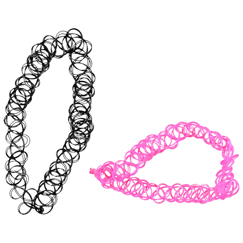 Σετ 2 ελαστικά κολιέ ras de cou για κορίτσι σε μαύρο και ροζ 