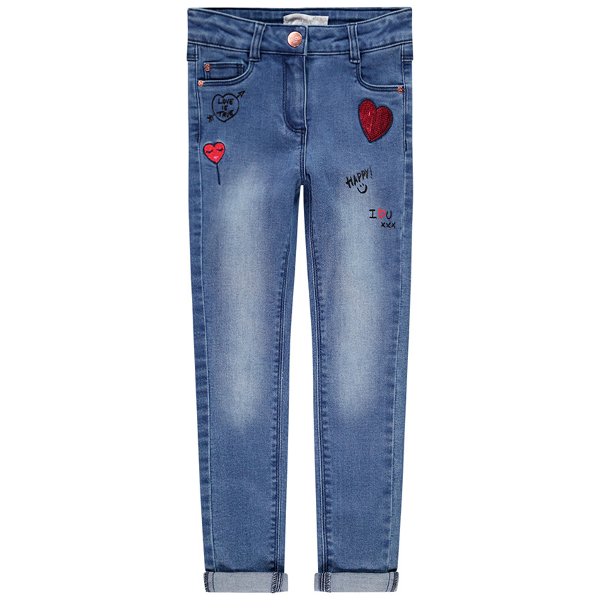 Jean στυλ ξεβαμμένο coupe slim με καρδιές για κόριτσι 