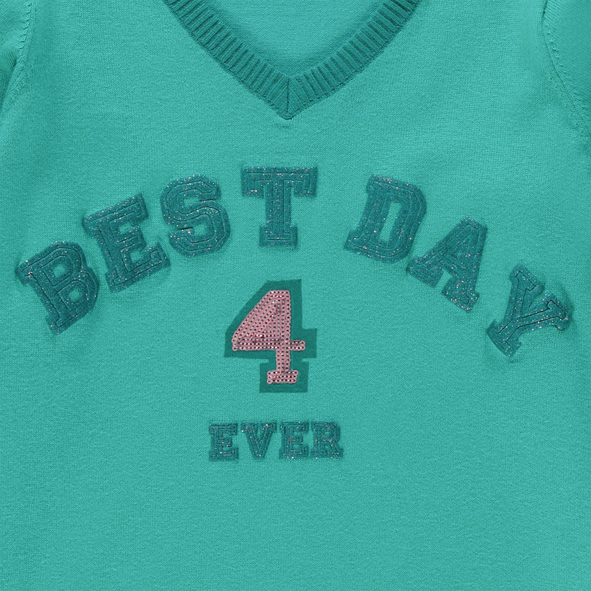 Παιδικά - Πλεκτό πουλόβερ με μεταλλιζέ φράση και πούλιες 