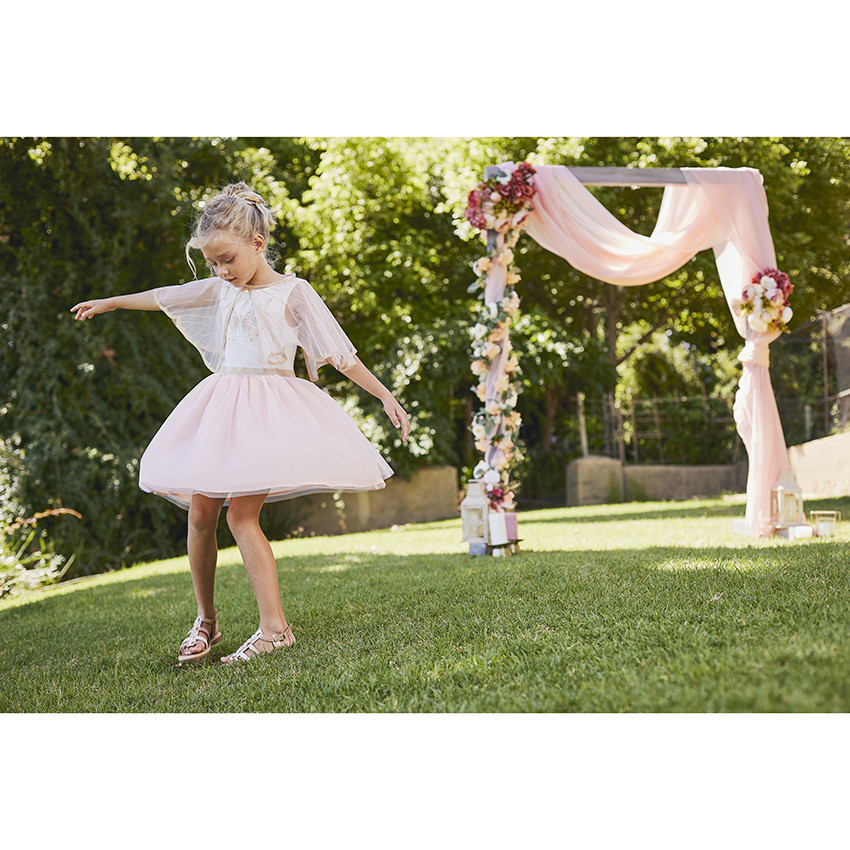 Γιορτινό φόρεμα bi-matière σε jersey και τούλι + κάπα πεταλούδα για κορίτσι 