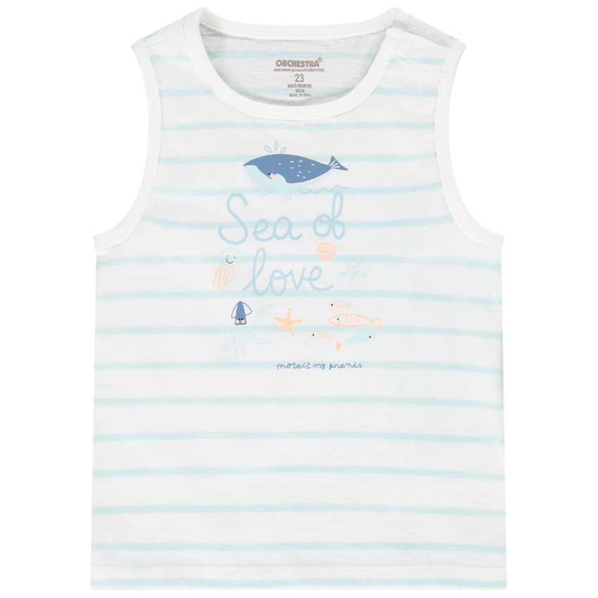 Αμάνικο μπλουζάκι από jersey με ρίγες και print για bebe αγόρι  Additional Αμάνικο μπλουζάκι από jersey με ρίγες και print για bebe αγόρι