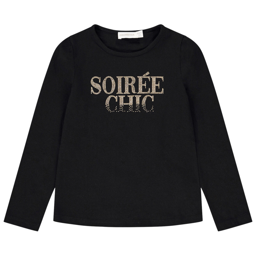 T-shirt manches longues en jersey à strass pour fille Main T-shirt manches longues en jersey à strass pour fille