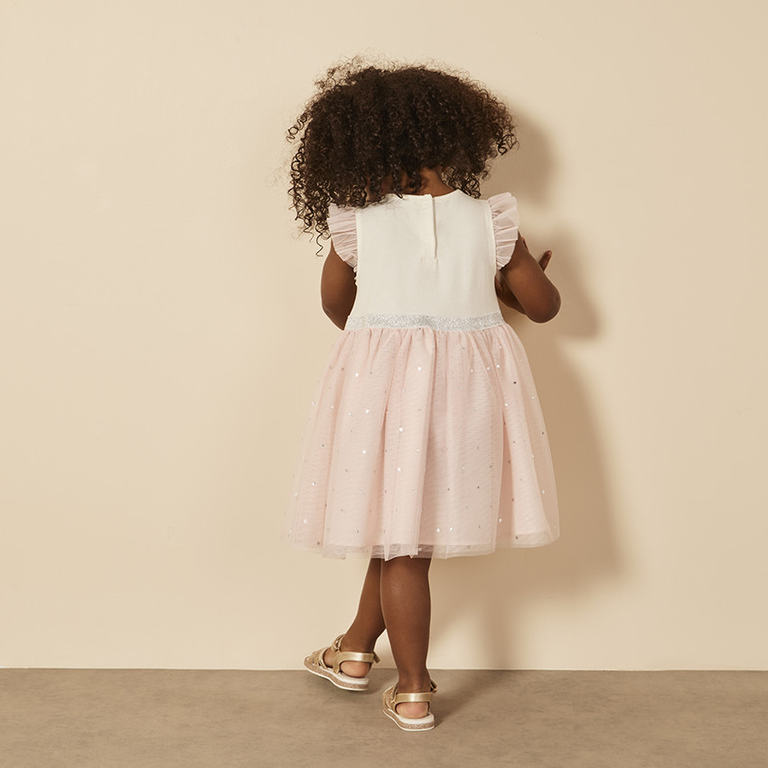 "Σέτ 2 τμχ. φόρεμα bi-matière + κορδέλα για bebe κορίτσι" 