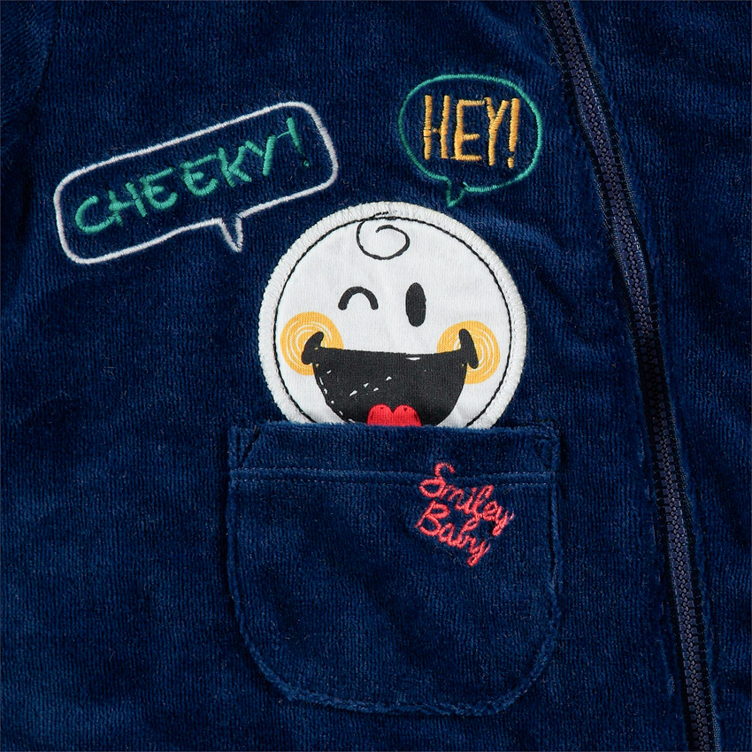 Βελούδινη ζακέτα με αφαιρούμενη κουκούλα Smiley 