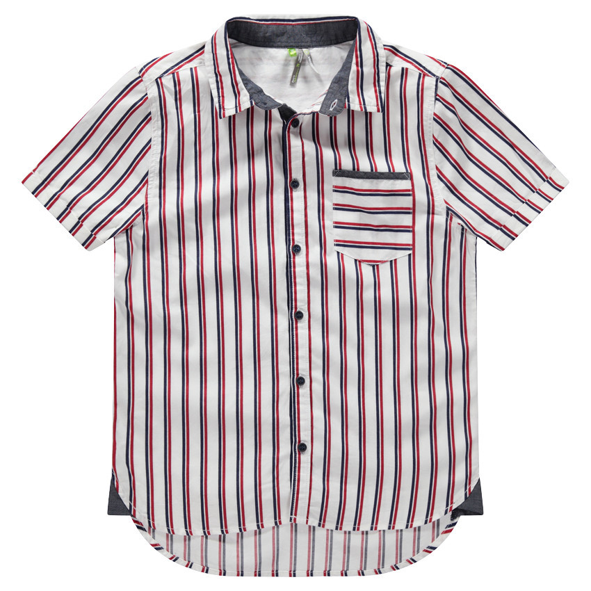 Παιδικά - Κοντομάνικο πουκάμισο με κάθετες ρίγες και τσέπη 