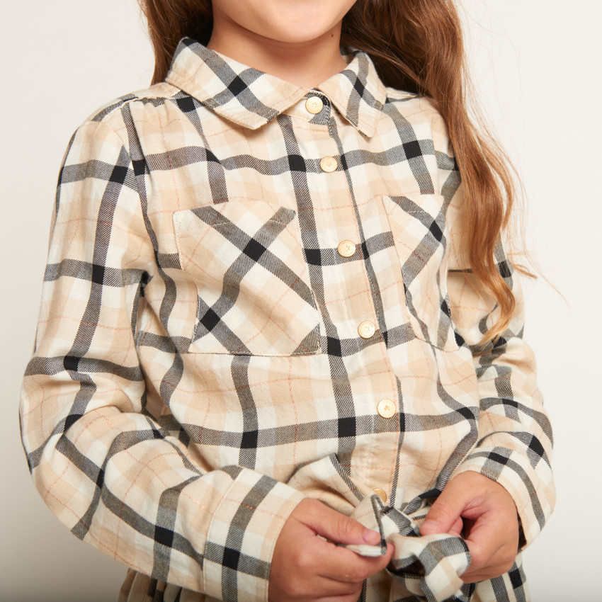 Φόρεμα πουκάμισο με ζώνη και καρό σχέδιο για κορίτσι 