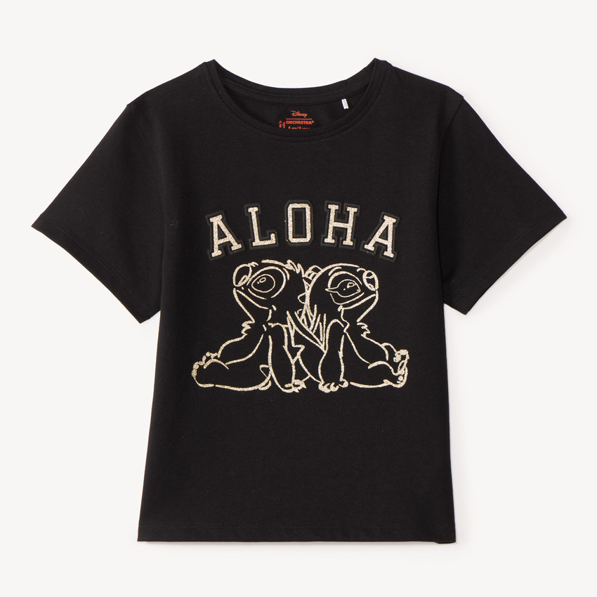 T-shirt κοριτσιού με κοντά μανίκια και κέντημα Stitch και Angel 