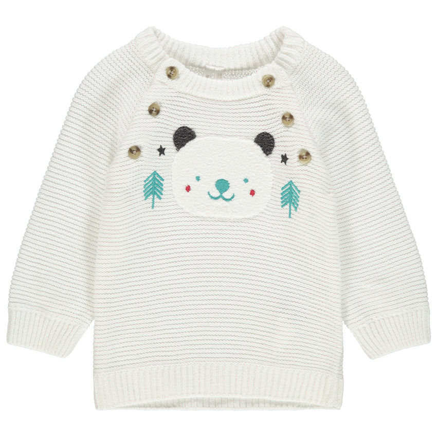 Pull en maille épaisse avec ourson en bouclette et ouverture  Additional Pull en maille épaisse avec ourson en bouclette et ouverture
