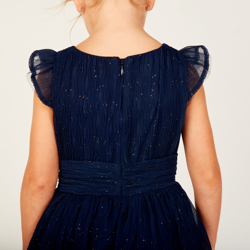 Robe de fête manches courtes en crêpe pailletée pour fille 