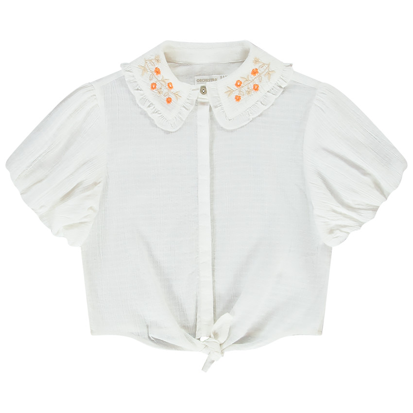 Chemise manches courtes avec col brodé pour fille 