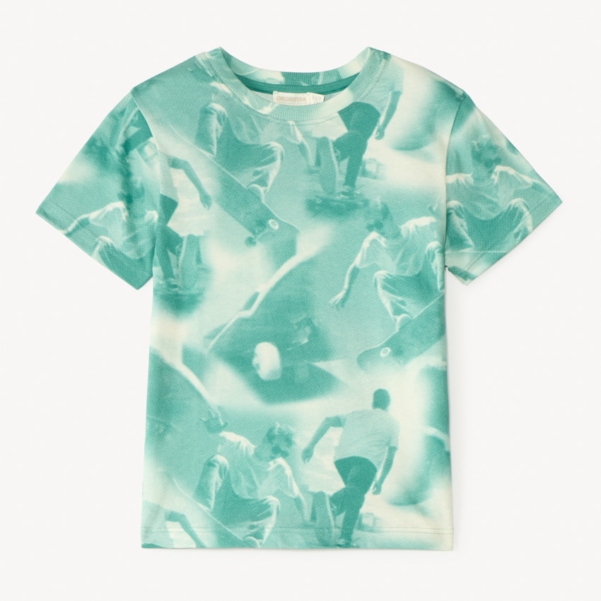 T-shirt κοντομάνικο με φωτοτυπία skateboard για αγόρι 