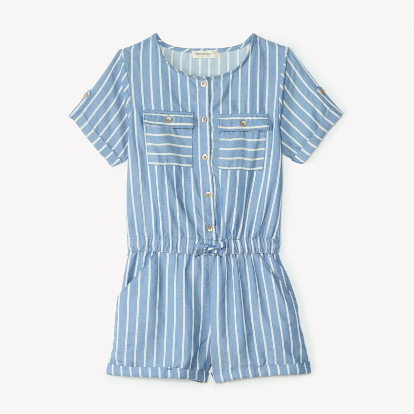 Σαλοπέτα τζιν με λευκές ρίγες για κορίτσι 