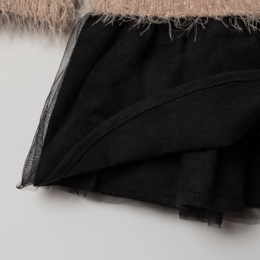 Robe tricot effet 2 en 1 bi-matière à coeur brodé et rayures 